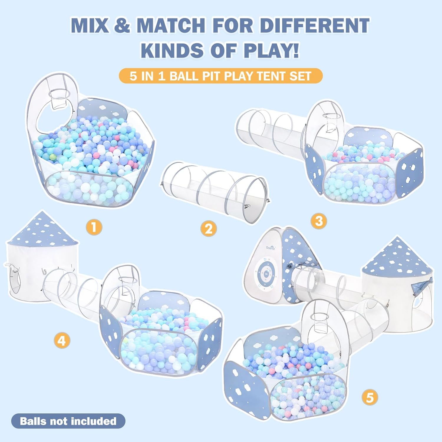 5 in 1 Kids Play Tent with Tunnel for Toddlers - Image 2