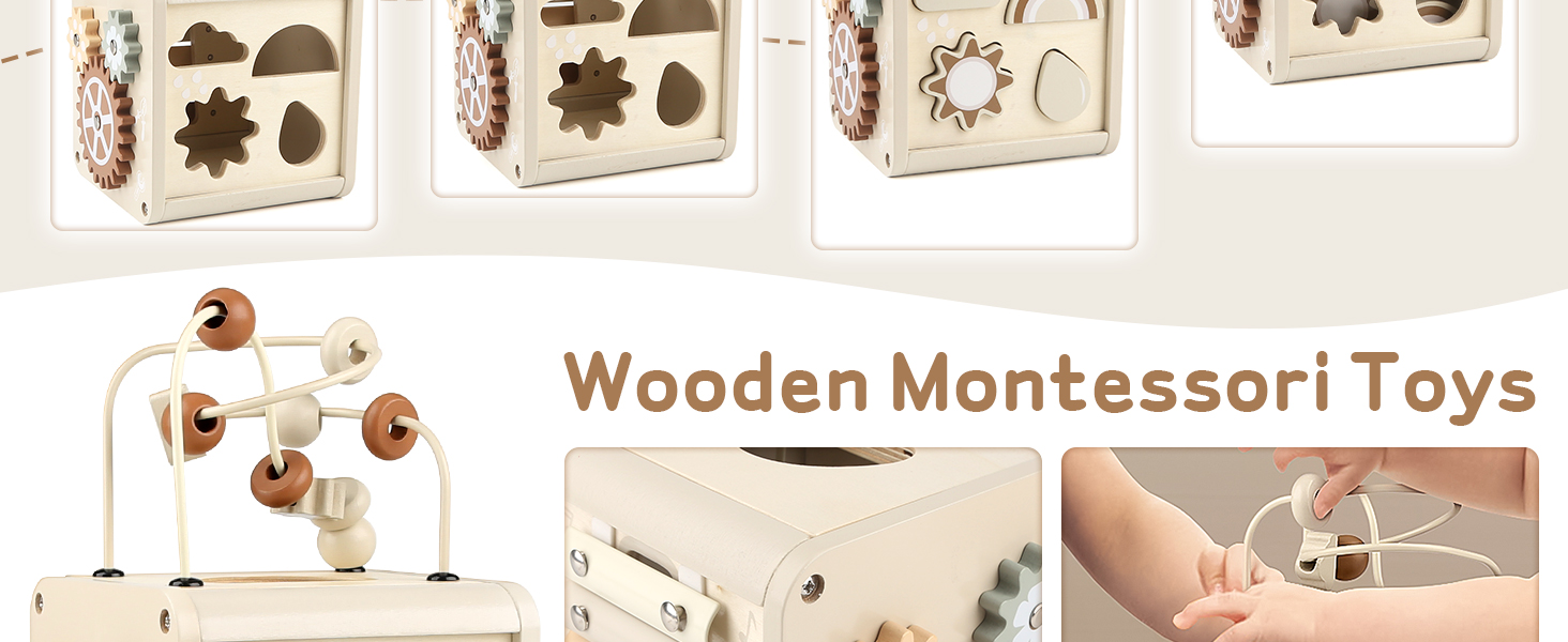 wooden activity cube for toddlers 1-3 gifts for one year old