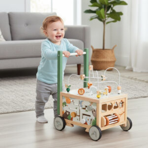 Adjustable Wooden Baby Push Walker for Toddlers