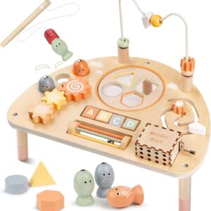 Montessori 8-in-1 Wooden Activity Table for Toddlers 1-3