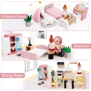 Alternative view of Wooden Dollhouse Furniture Set with 4 Dolls