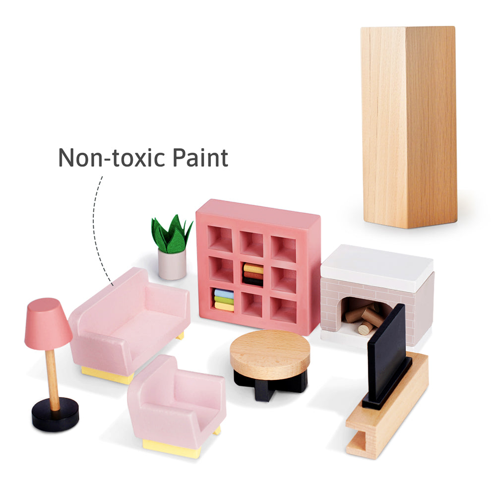 Wooden Dollhouse Furniture Set with Dolls - Image 5