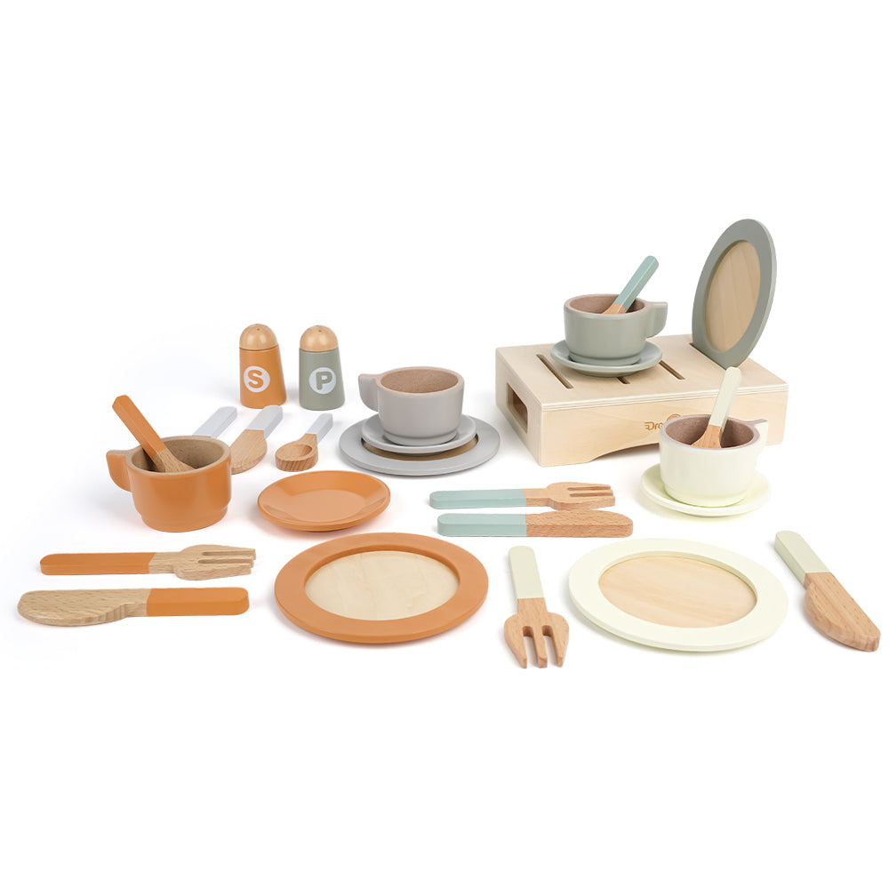 Wooden Kitchen Dishware Set for Kids
