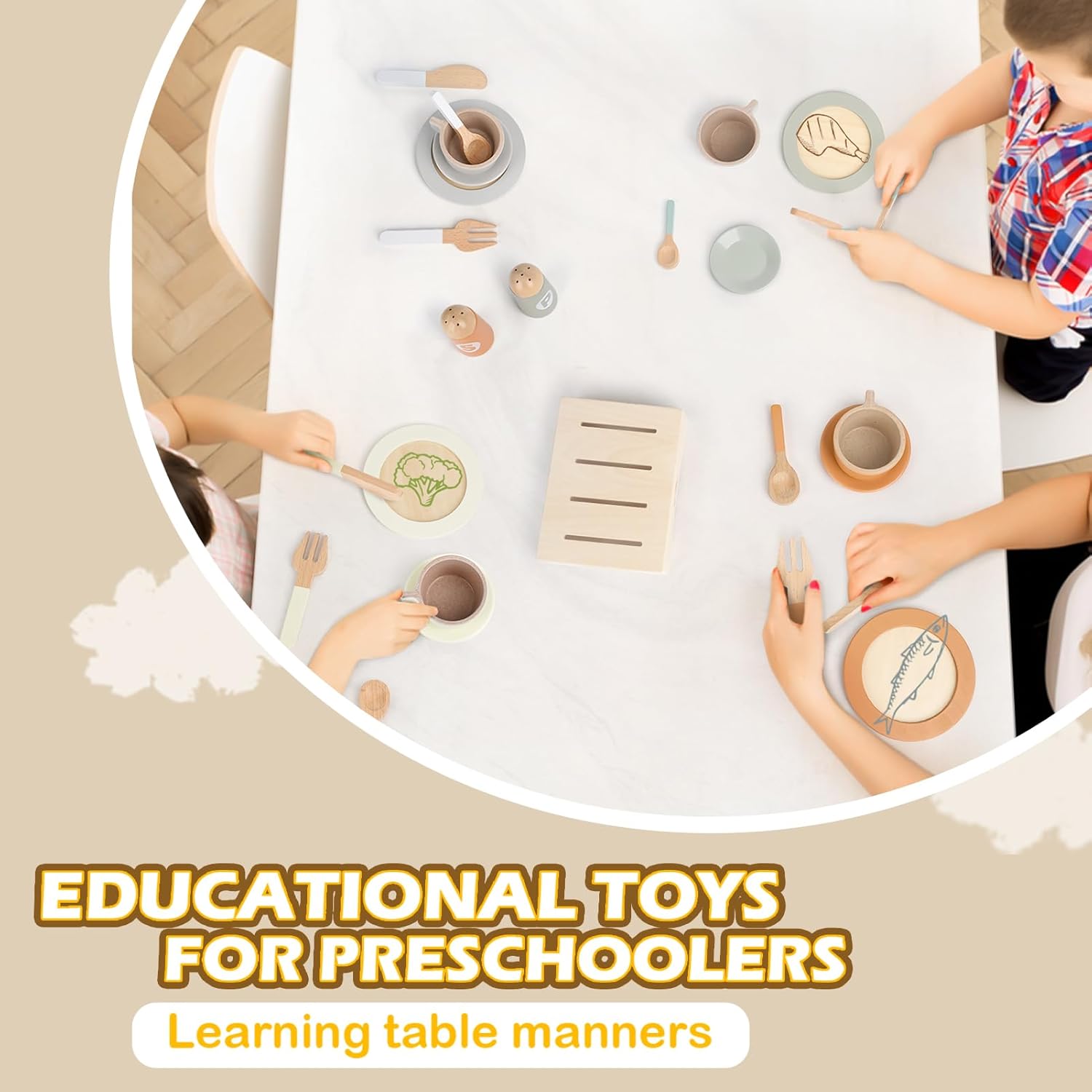 Wooden Kitchen Dishware Set for Kids - Image 6