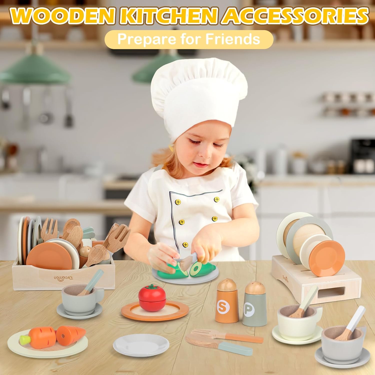 Wooden Kitchen Dishware Set for Kids - Image 9
