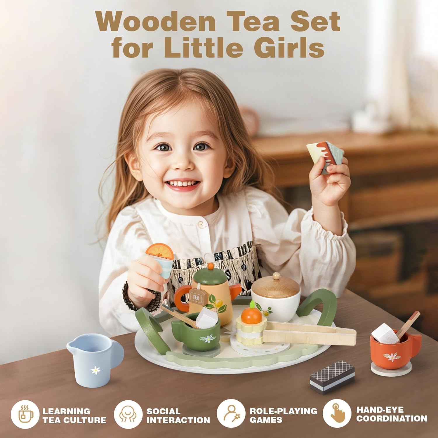 Montessori Wooden Tea Party Set for Kids - Image 2